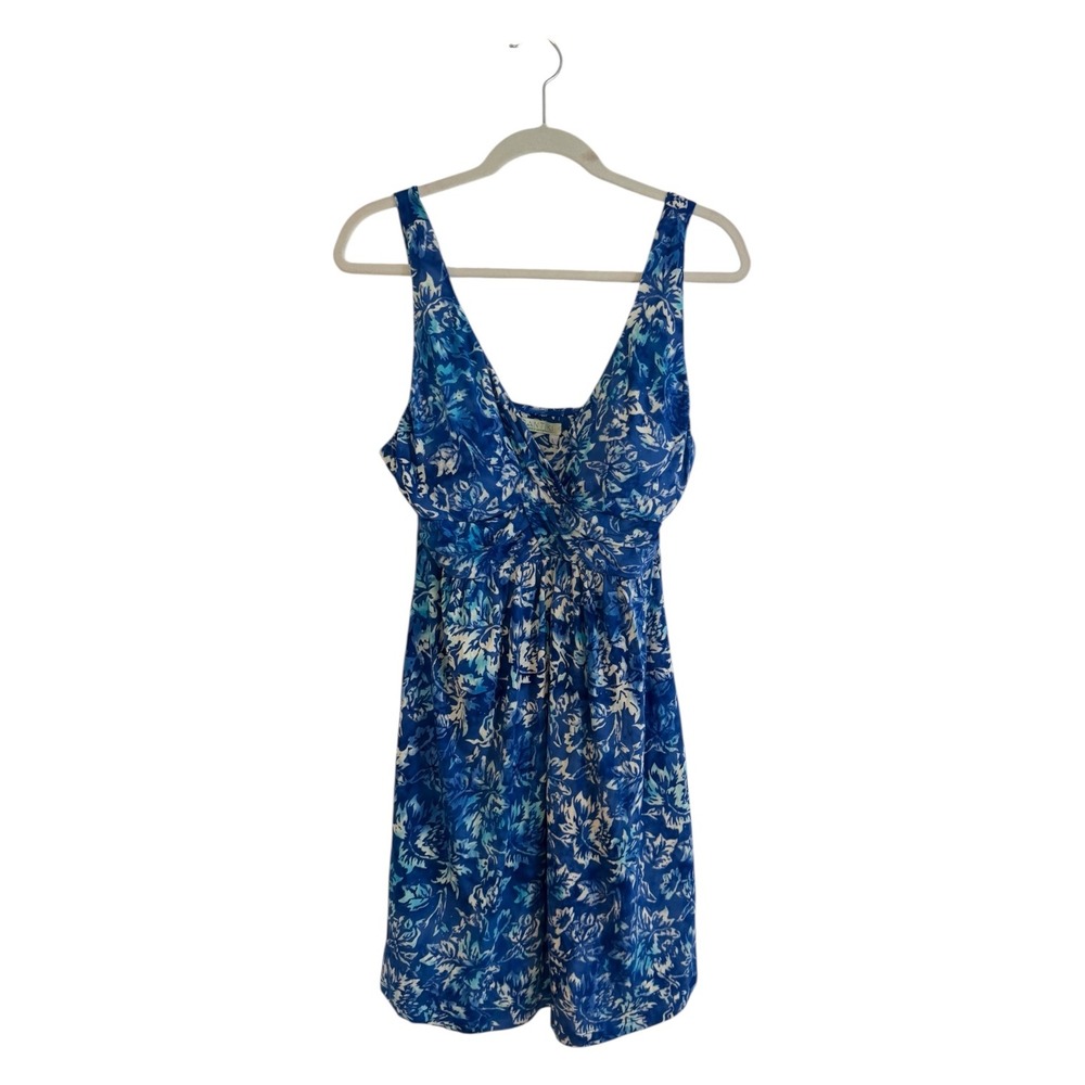 Santiki Zuri Dress Blue L Womens Floral V-Neck Sleeveless NEW